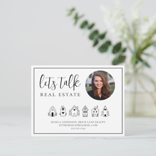 Laten we praten Real Estate Foto Contact Info Real Briefkaart (Staand voorkant)