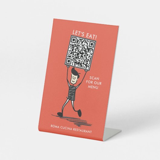 Laten we QR-code eten Reclamebord Met Voetstuk (Voorkant)