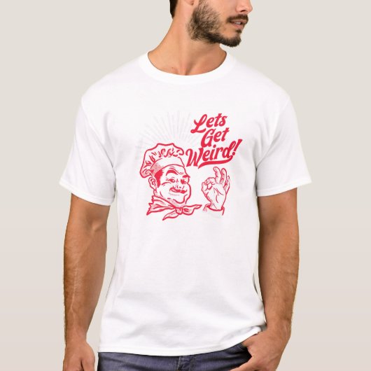 Laten we raar worden! Funny  Pizza Box Man Festi T-shirt (Voorkant)