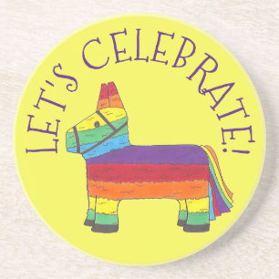 Laten we Rainbow Fiesta Donkey Pinata Party vieren Zandsteen Onderzetter