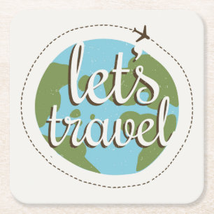 Laten we reizen vierkante kartonnen onderzetter