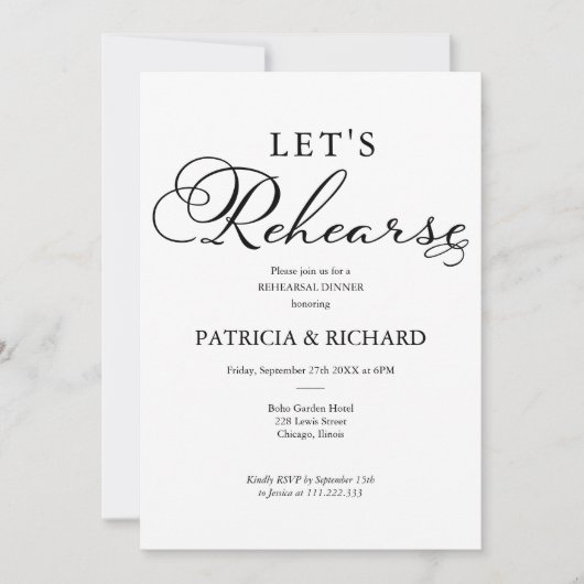 Laten we repeteren Elegant Script repetitie diner Kaart (Voorkant)