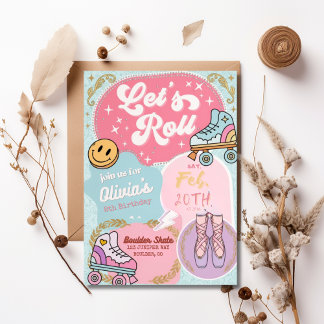 Laten we Retro Pastel Roller Skate Ballet Verjaard Kaart