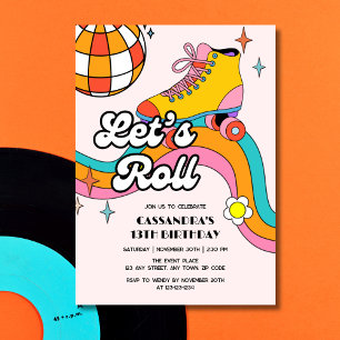 Laten we Retro Roller Skating Meisje Verjaardag ga Kaart