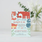 Laten we Roar Dino Children's Birthday Party Uitnodiging Briefkaart (Staand voorkant)