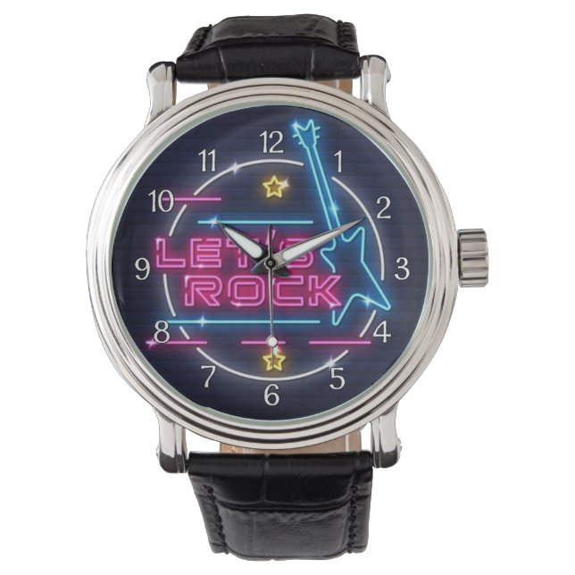 Laten we Rock Retro Neon Horloge (Voorkant)