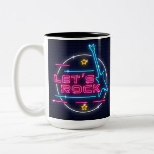 Laten we Rock Retro Neon Tweekleurige Koffiemok