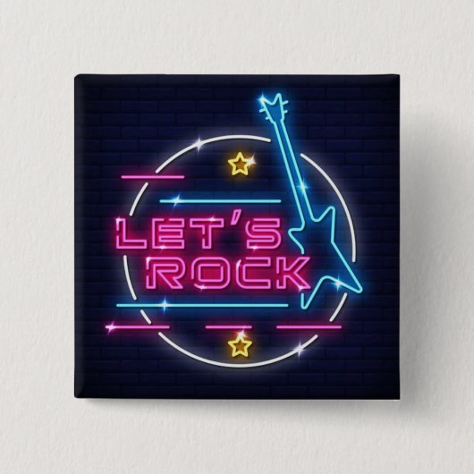 Laten we Rock Retro Neon Vierkante Button 5,1 Cm (Voorkant)