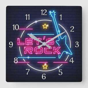 Laten we Rock Retro Neon Vierkante Klok