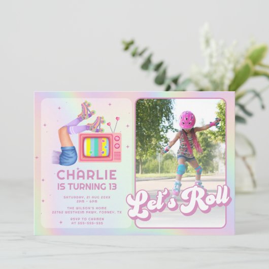 Laten we Roll Disco Roller Schaatsen Kinderen Verj Kaart (Staand voorkant)