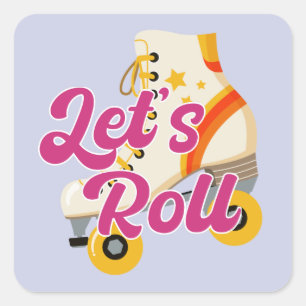 Laten we Roll Retro Groovy Roller Schaats Vierkante Sticker