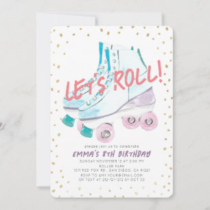 Laten we Roll Roller Skating Waterverf Girl Birthd Kaart