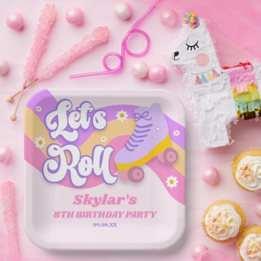 Laten we Roll Schaats Schaatsen Verjaardagsfeest Papieren Bordje (Feest)