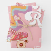 Laten we rollen retro roller schaats verjaardag inpakpapier vel (In situ)