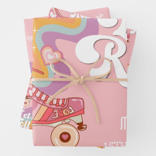 Laten we rollen retro roller schaats verjaardag inpakpapier vel (In situ)