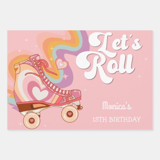 Laten we rollen retro roller schaats verjaardag inpakpapier vel (Voorkant)