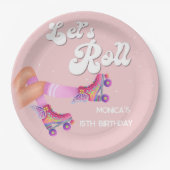 Laten we rollen retro roller schaats verjaardagsfe papieren bordje (Voorkant)