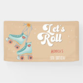 Laten we rollen retro roller schaats verjaardagsfe spandoek (Horizontaal)