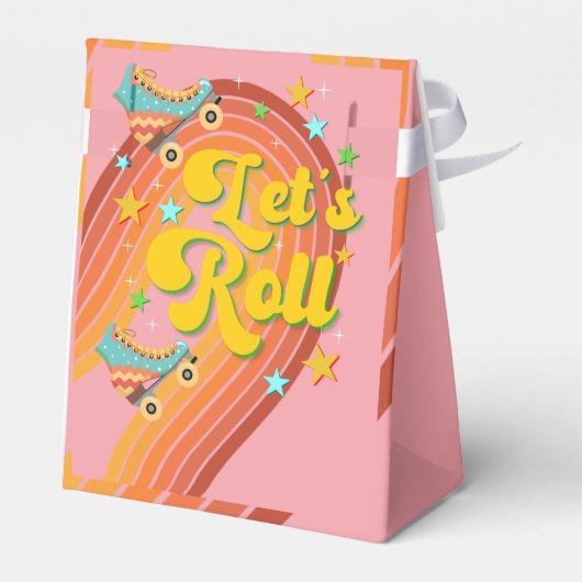 Laten we roller schaats retro regenboog bedankdoosjes (Achterkant)