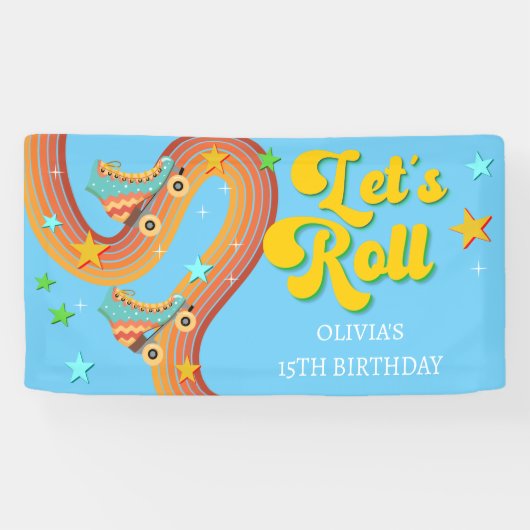 Laten we roller schaats retro regenboog spandoek (Horizontaal)