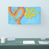 Laten we roller schaats retro regenboog spandoek (Beurs)
