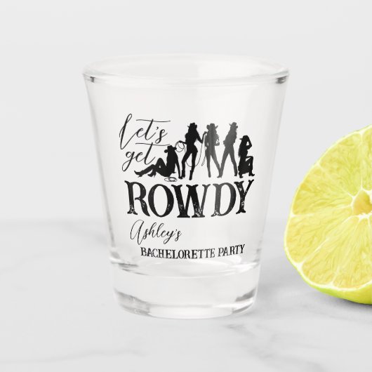 Laten we rowdy cowgirl bachelorette-feest gebruike shot glas (Voorkant)