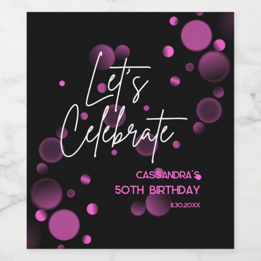 Laten we Roze Bokeh Gradient Black Verjaardag vier Wijn Etiket (Enkel label)
