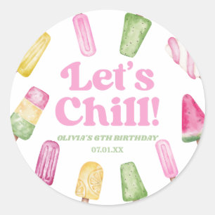 Laten we roze Retro Popsicle verjaardagsfeestje ko Ronde Sticker