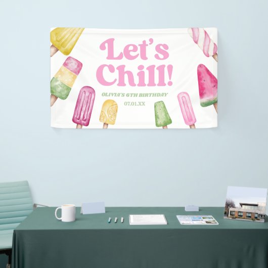 Laten we roze Retro Popsicle verjaardagsfeestje ko Spandoek (Beurs)