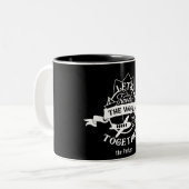 Laten we samen de wereld reizen | Fun. Tweekleurige Koffiemok (Voorkant links)