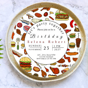 Laten we samen feesten BBQ record uitnodiging