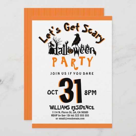Laten we Scary Modern Halloween Party Invite krijg Kaart (Voorkant / Achterkant)