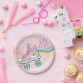 Laten we schaats l Rainbow retro Groovy Verjaardag Papieren Bordje (Feest)