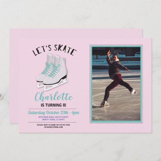 Laten we Schaats Meisjes Roze Schaatsen Verjaardag Kaart (Voorkant / Achterkant)