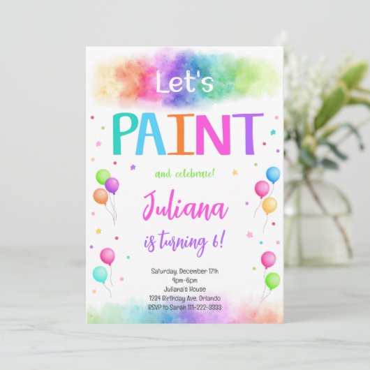 Laten we schilderen kleurrijke schilderij verjaard kaart (Staand voorkant)