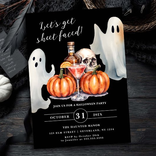 Laten we Sheet Faced Ghost Pumpkin Halloween Party Kaart
