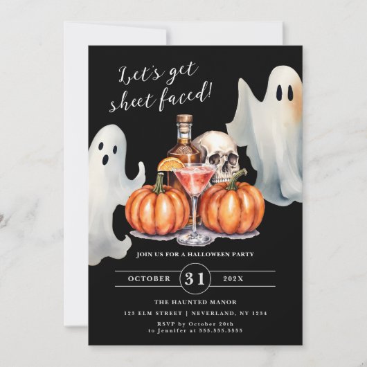 Laten we Sheet Faced Ghost Pumpkin Halloween Party Kaart (Voorkant)