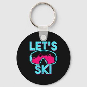 Laten we skiën, retro skibril vintage 80s 90s skië sleutelhanger