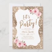 Laten we sparkle gouden glitter en roze bloemig fe kaart (Voorkant)