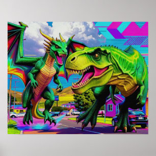 Laten we spelen - Groene Draak en Dinosaurus Poster