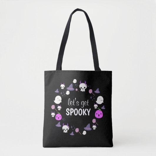 Laten we Spooky Ghost Modern Monogram Halloween kr Draagtas (Voorkant)