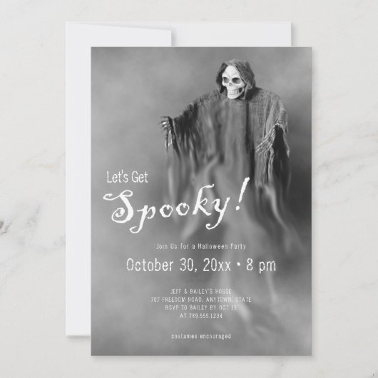 Laten we Spooky Ghostly Skeleton Halloween Party k Kaart (Voorkant)