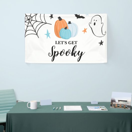 Laten we Spooky Halloween blauwe pompoenen Birthda Spandoek (Beurs)