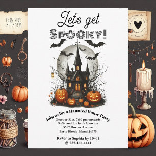 Laten we Spooky Haunted House Party Eerie Bats Web Kaart