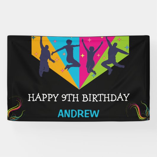 Laten we springen Partij Trampoline sprong Verjaar Spandoek (Horizontaal)