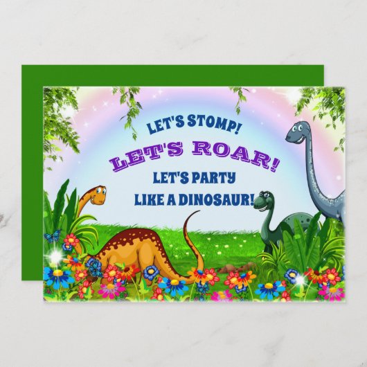 Laten we Stomp en Roar Dinosaur Birthday Party Kaart (Voorkant / Achterkant)