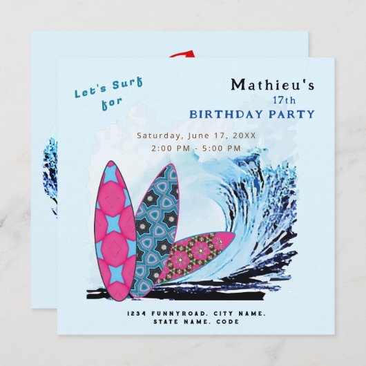 Laten we surfplank strand verjaardagsfeestje surfe kaart (Voorkant / Achterkant)