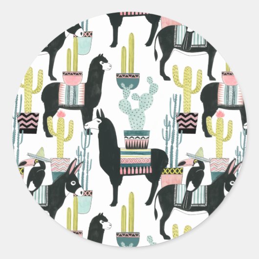 Laten we Taco Over Liefde | Llama en Donkey Patter Ronde Sticker (Voorkant)
