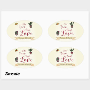 Laten we tacoën over Liefdes Fiesta Thema Bruidsfe Ovale Sticker