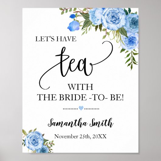 Laten we Tea met Bride tot blauwe boho Wedding mak Poster (Voorkant)